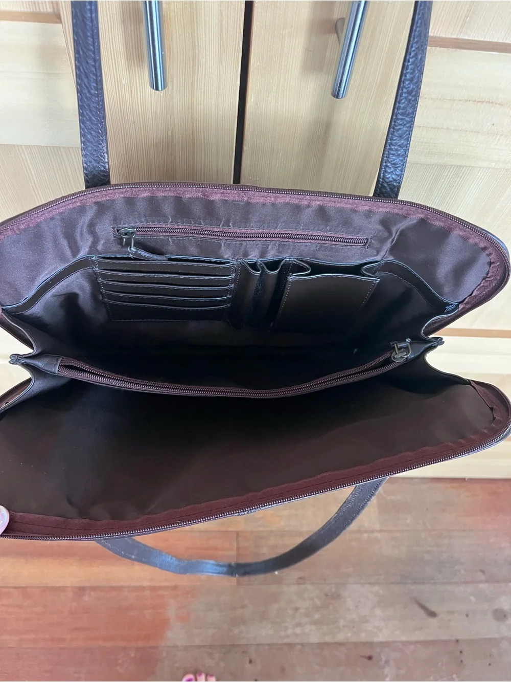 latico Dark Brown Leather Laptop Tote with Gold Hardware